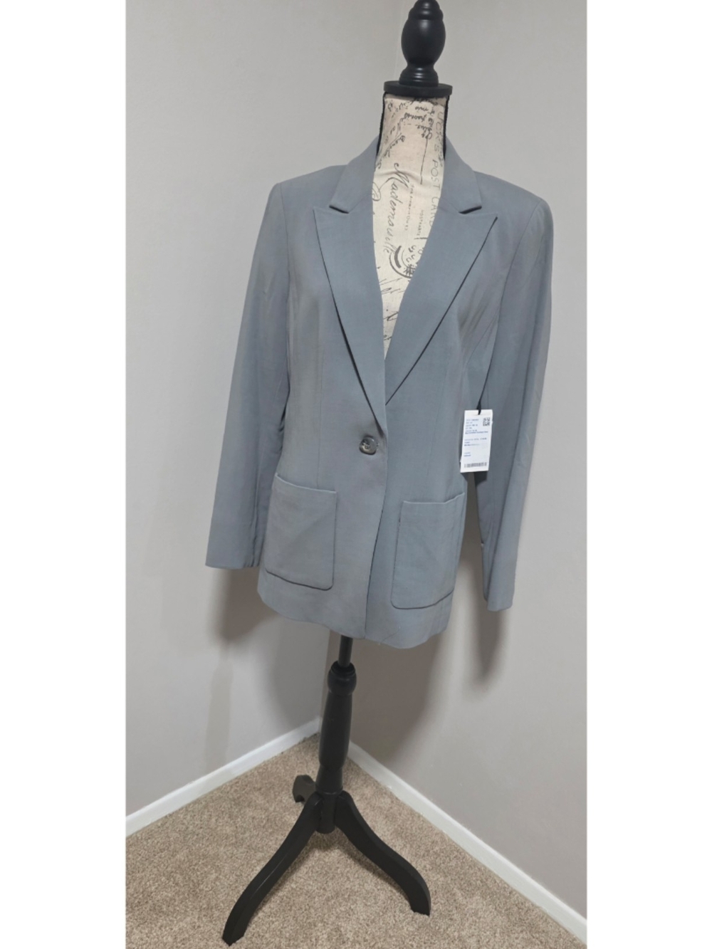 Worth Light Gray Single-Button Blazer with Patch Pockets